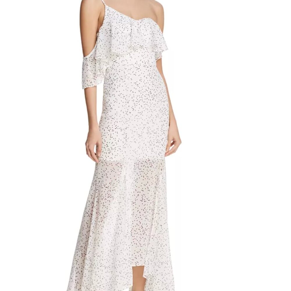 Keepsake Embrace Me One-Shoulder Black White Polka Dot Maxi Dress
